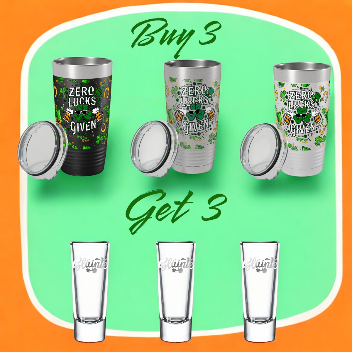 St Patricks Day Tumbler 3-Pack | UV Zero Lucks Wrap
