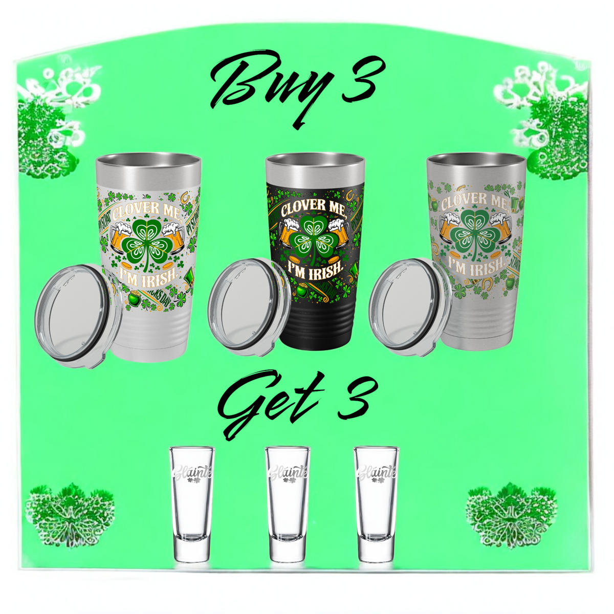 St Patricks Day Tumbler 3-Pack | UV Clover Me Wrap