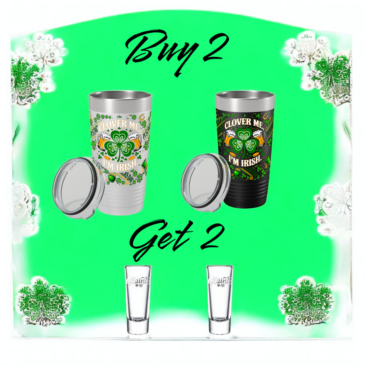 St Patricks Day Tumbler 2-Pack | UV Clover Me Wrap