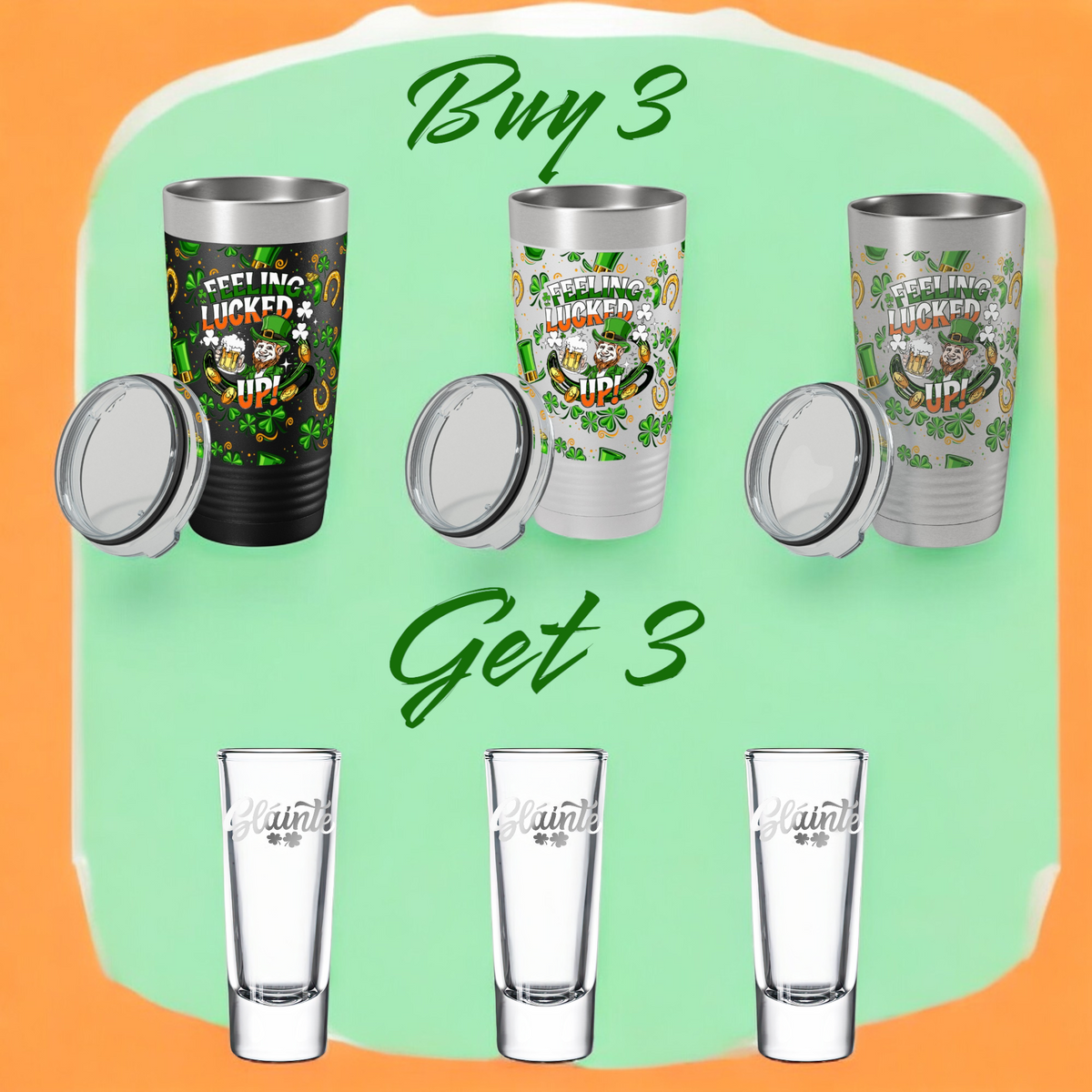 St Patricks Day Tumbler 3-Pack | UV Lucked Up Wrap