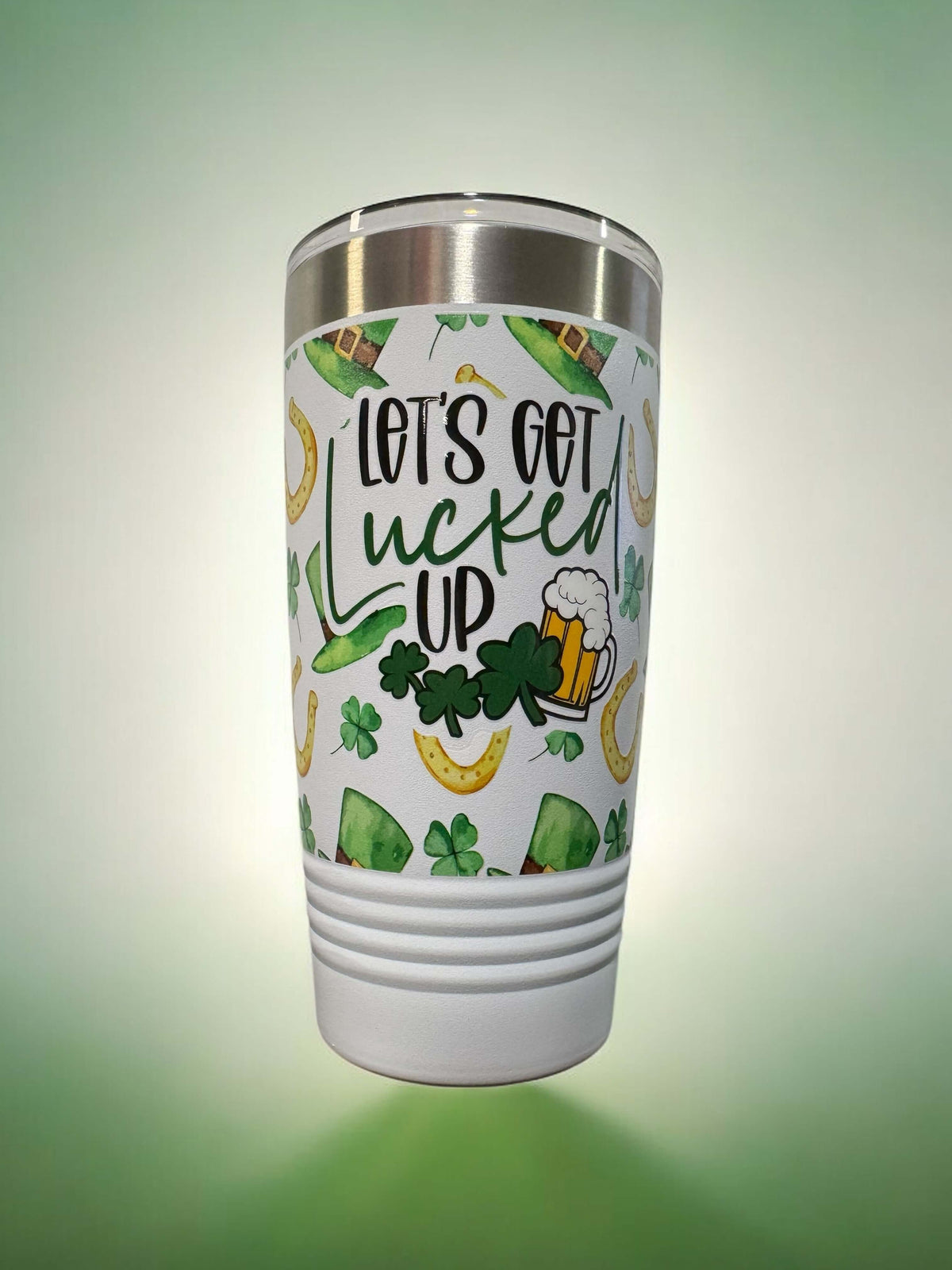 Celebrate St. Patrick&#39;s Day with the Durable, Polar Camel 20oz Ringneck Tumbler - &#39;Let&#39;s Get Lucked Up&#39; , UV Printed, Dishwasher Safe