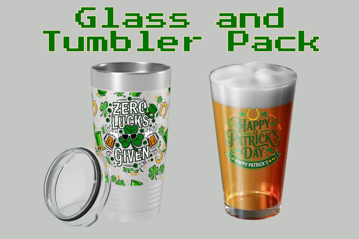 20oz UV tumbler with Zero Lucks Given wrap in St Paddy’s pack

