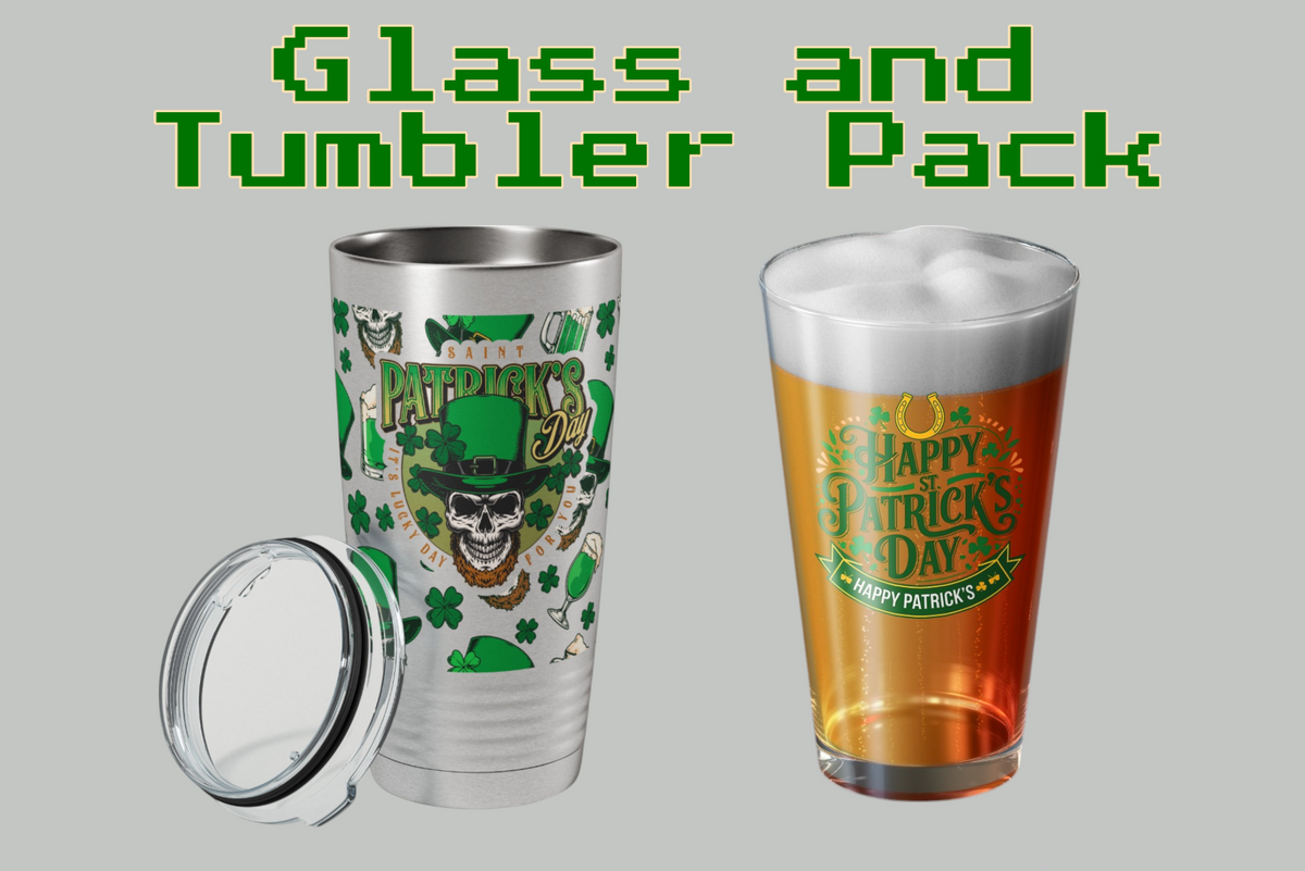 St Patricks Day Tumbler | UV Skull Wrap + Pint Pack