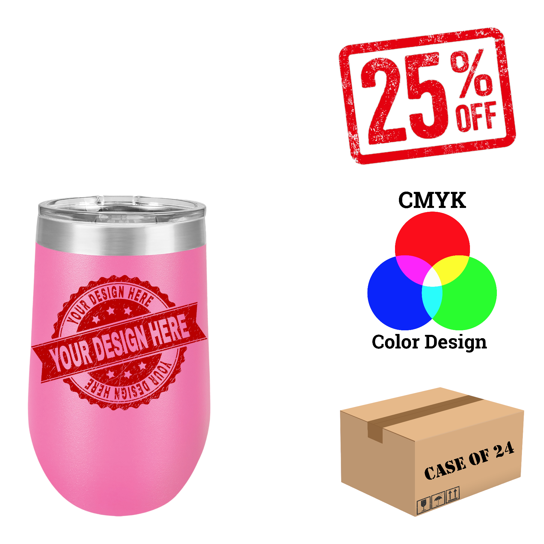 Polar Camel 16 oz. Vacuum Insulated Stemless Wine Tumbler with Lid Case of 24