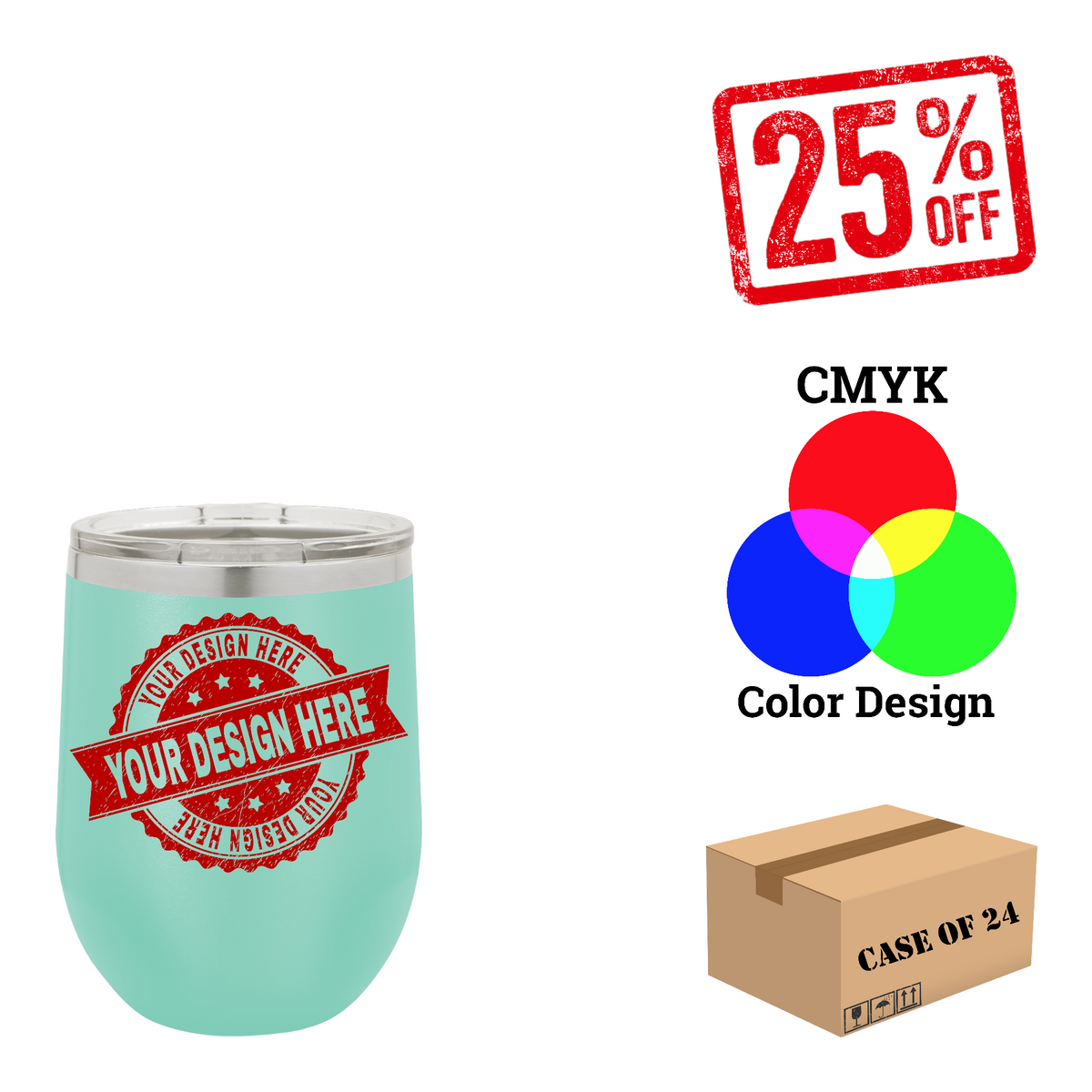 Polar Camel 12 oz. Vacuum Insulated Stemless Wine Tumbler with Lid Case of 24