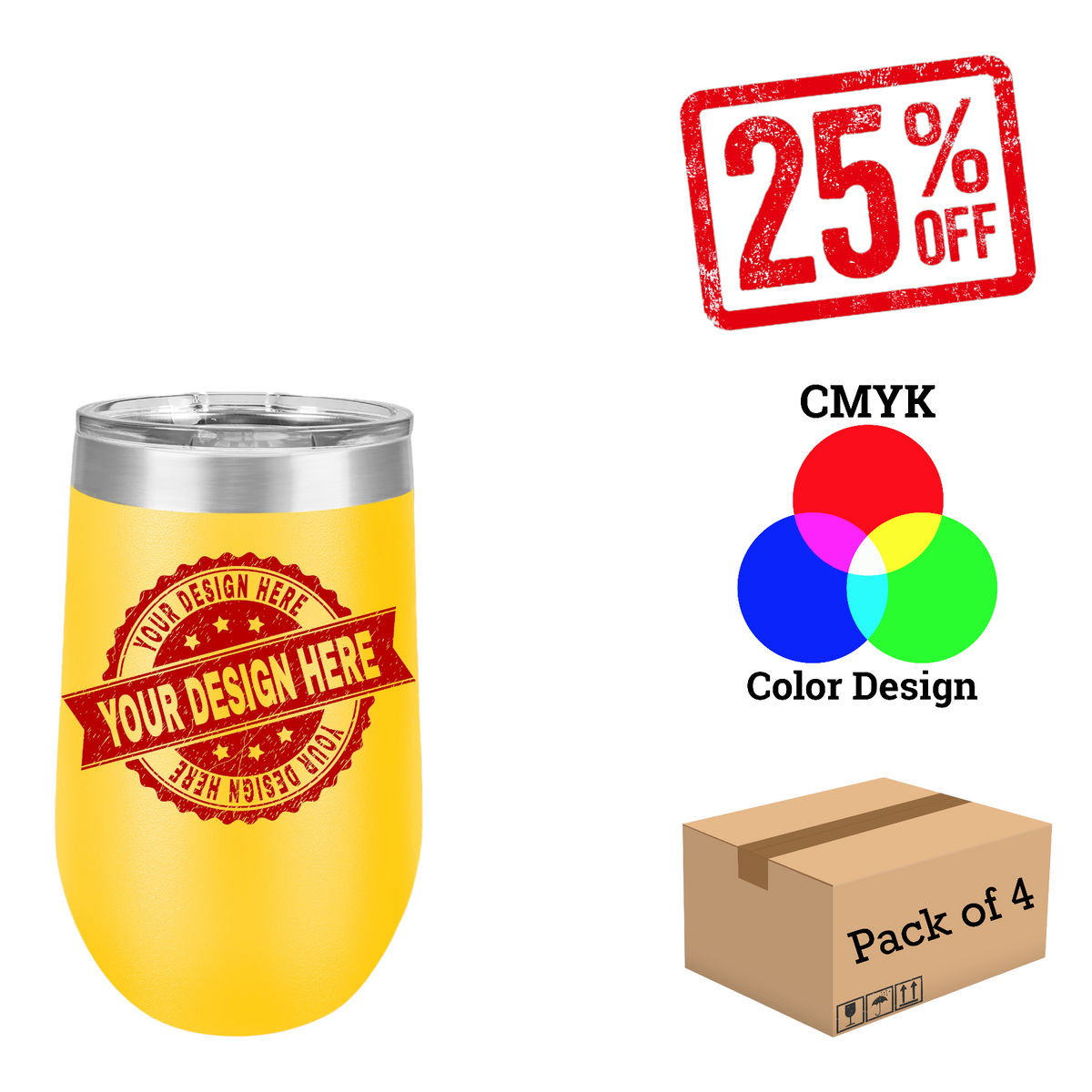 4 Pack Polar Camel 16 oz. Vacuum Insulated Stemless Wine Tumbler with Lid