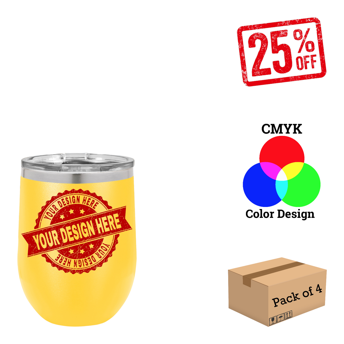 4 Pack Polar Camel 12 oz. Vacuum Insulated Stemless Wine Tumbler with Lid