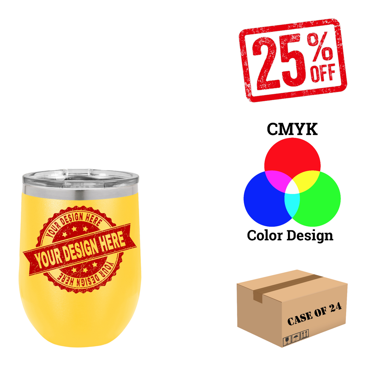 Polar Camel 12 oz. Vacuum Insulated Stemless Wine Tumbler with Lid Case of 24