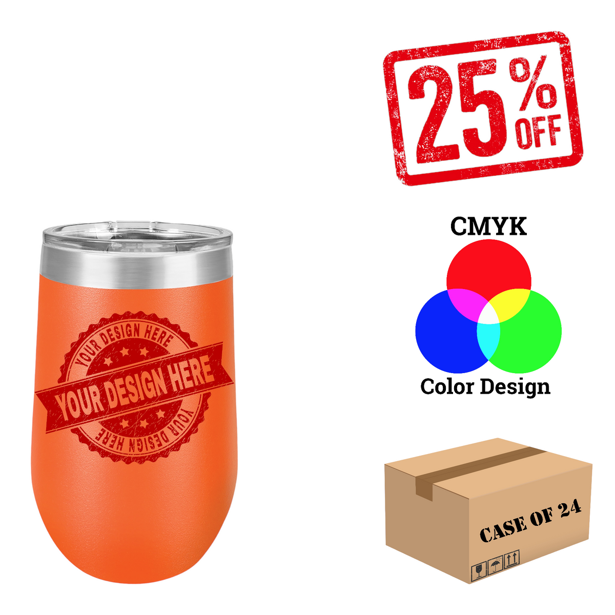 Polar Camel 16 oz. Vacuum Insulated Stemless Wine Tumbler with Lid Case of 24