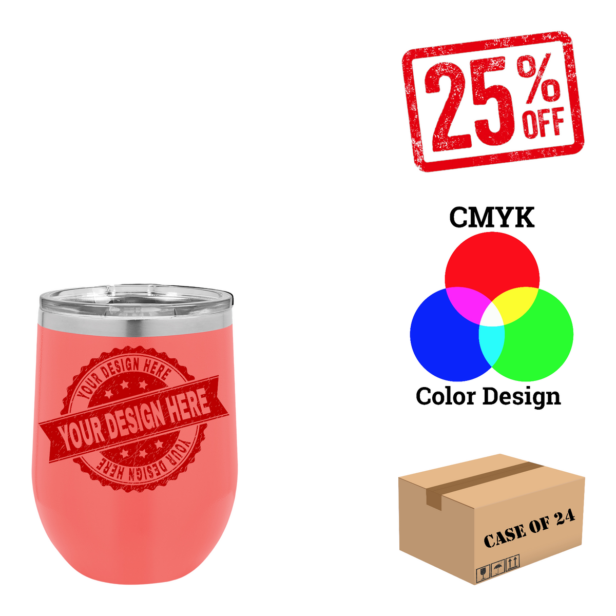 Polar Camel 12 oz. Vacuum Insulated Stemless Wine Tumbler with Lid Case of 24