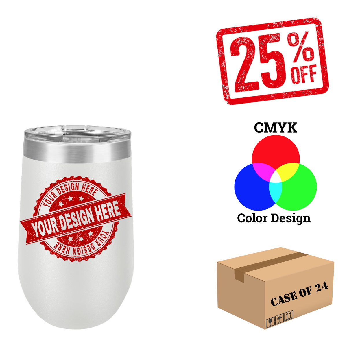 Polar Camel 16 oz. Vacuum Insulated Stemless Wine Tumbler with Lid Case of 24