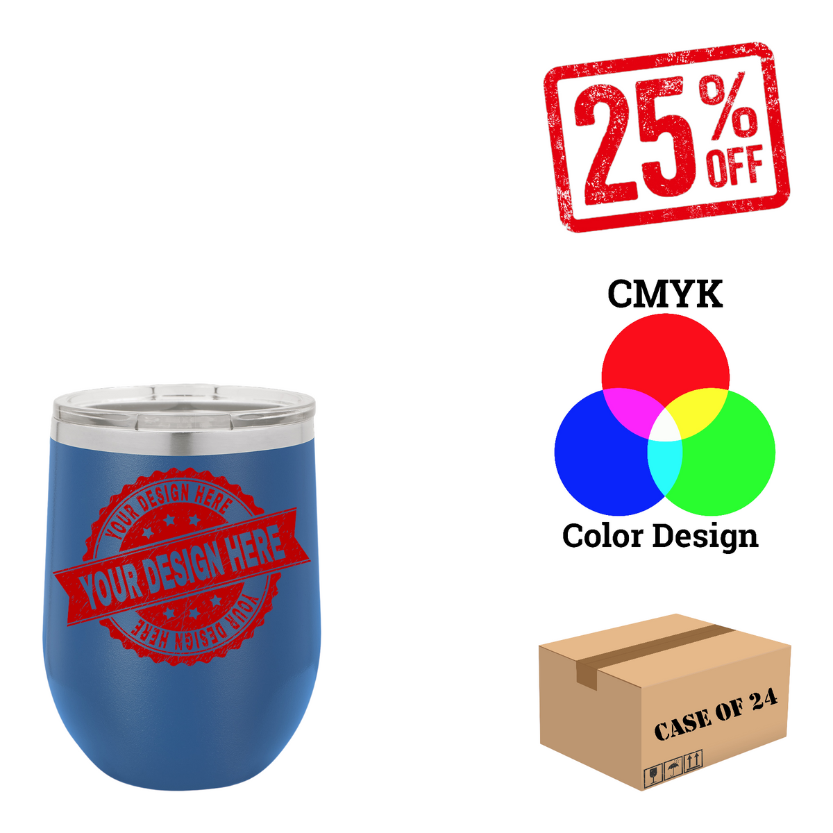 Polar Camel 12 oz. Vacuum Insulated Stemless Wine Tumbler with Lid Case of 24