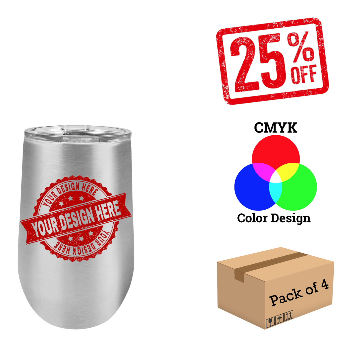 4 Pack Polar Camel 16 oz. Vacuum Insulated Stemless Wine Tumbler with Lid