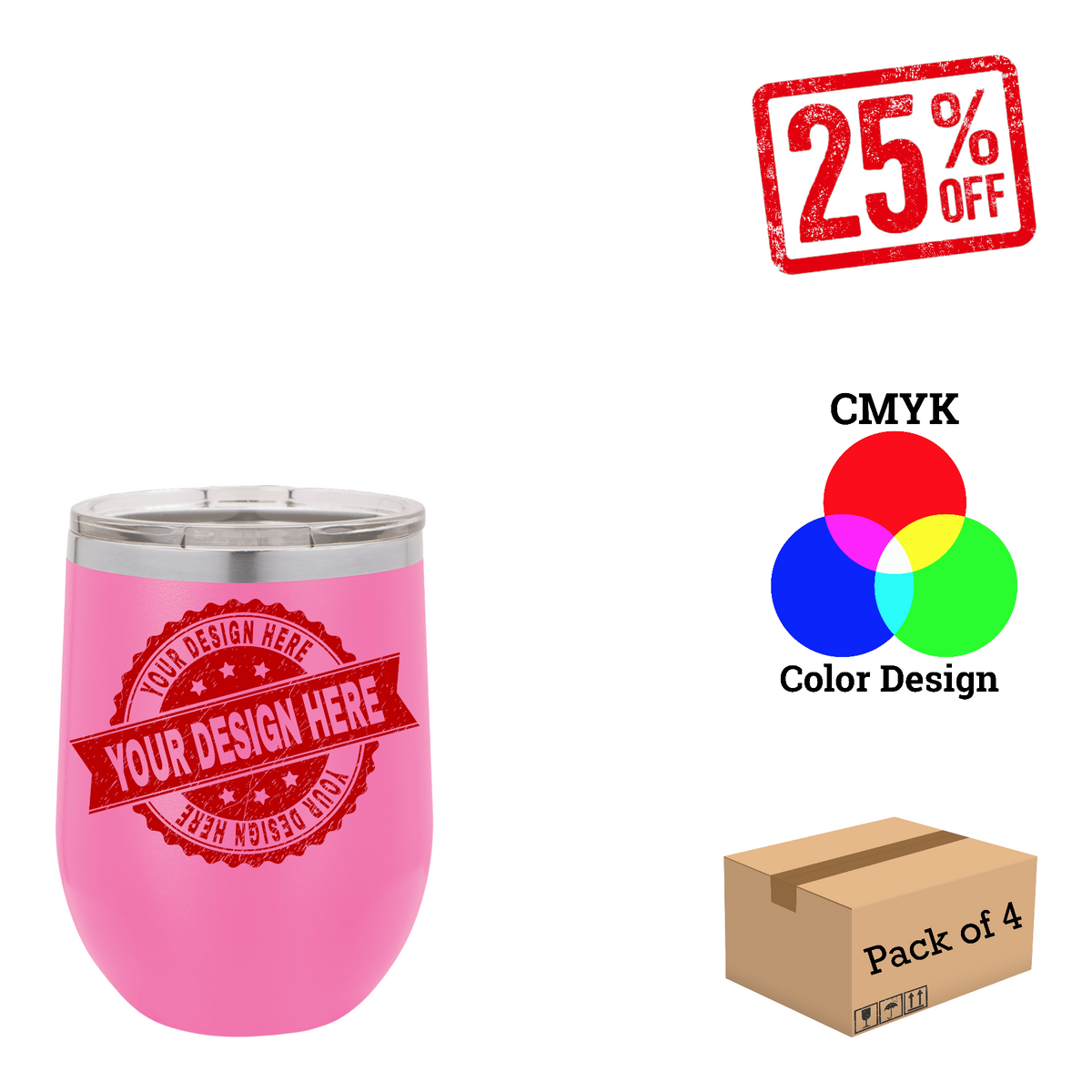 4 Pack Polar Camel 12 oz. Vacuum Insulated Stemless Wine Tumbler with Lid