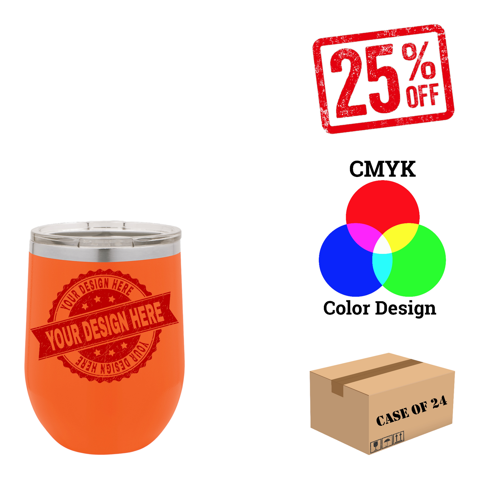 Polar Camel 12 oz. Vacuum Insulated Stemless Wine Tumbler with Lid Case of 24