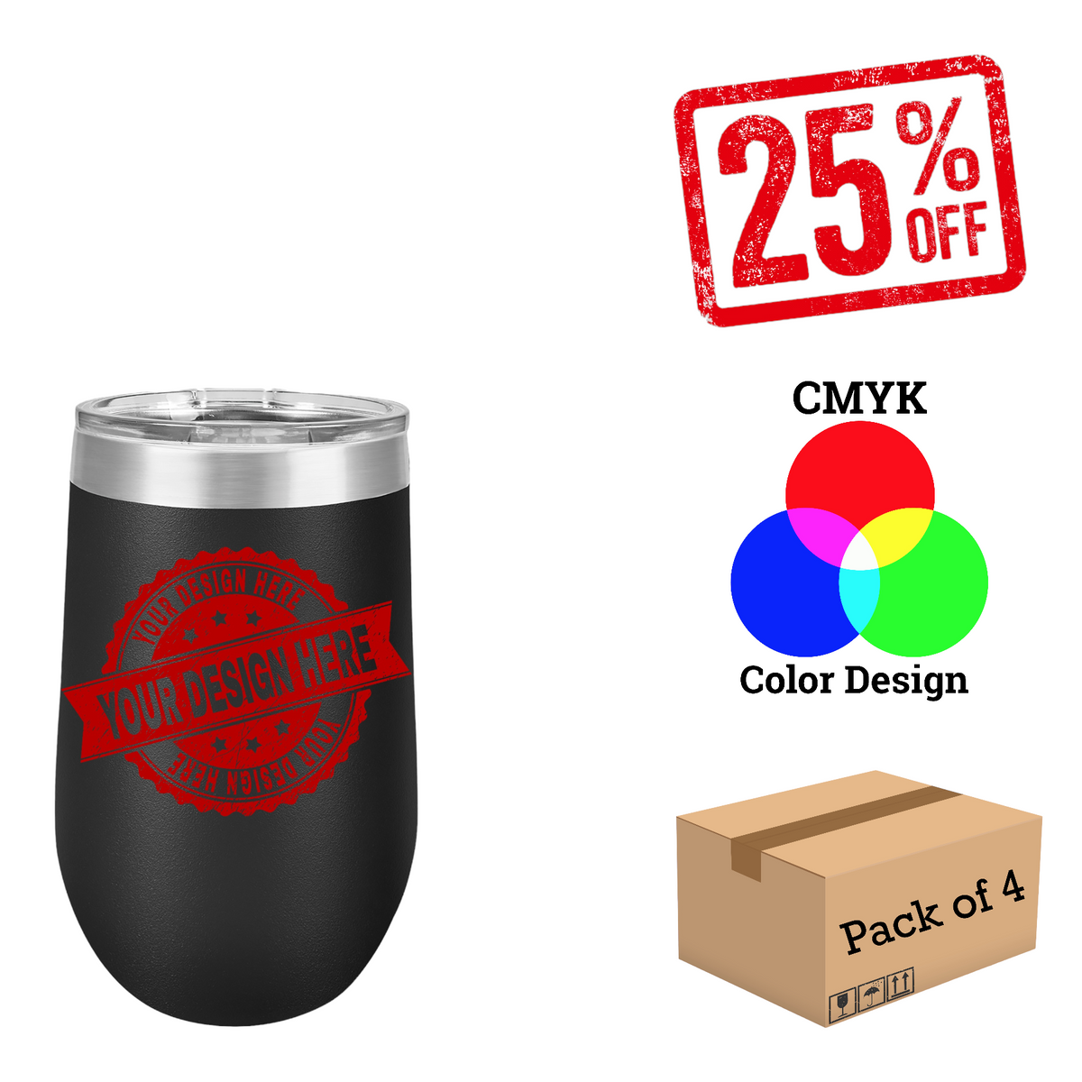 4 Pack Polar Camel 16 oz. Vacuum Insulated Stemless Wine Tumbler with Lid