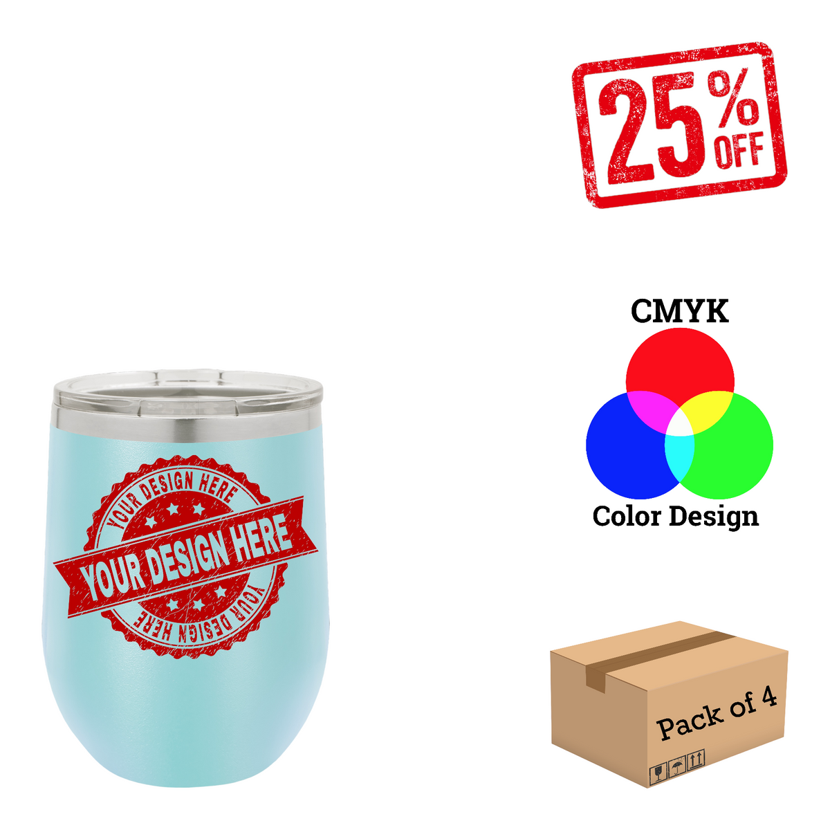 4 Pack Polar Camel 12 oz. Vacuum Insulated Stemless Wine Tumbler with Lid