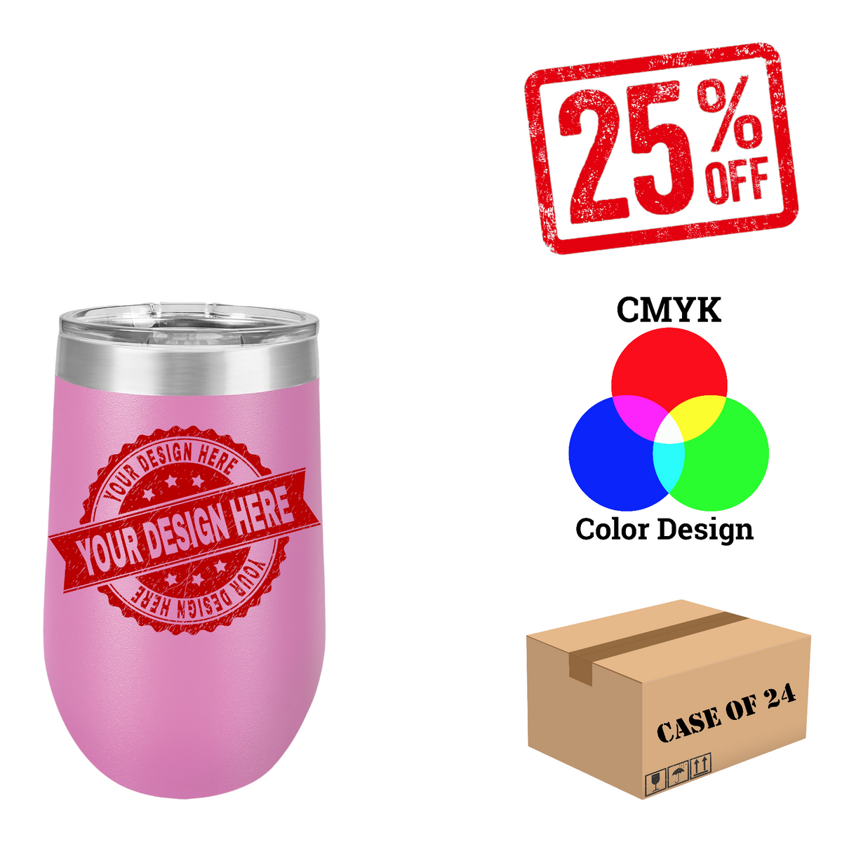 Polar Camel 16 oz. Vacuum Insulated Stemless Wine Tumbler with Lid Case of 24