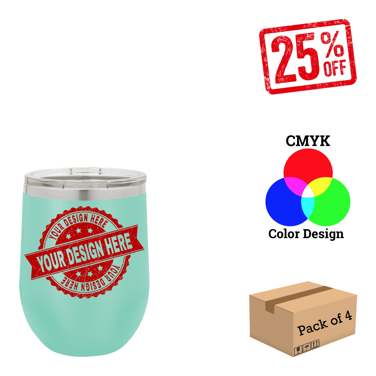 4 Pack Polar Camel 12 oz. Vacuum Insulated Stemless Wine Tumbler with Lid