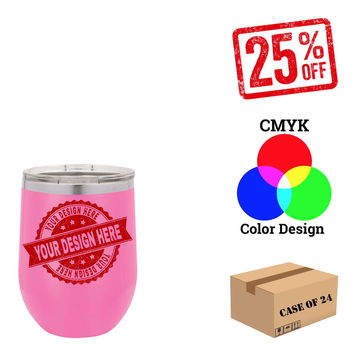 Polar Camel 12 oz. Vacuum Insulated Stemless Wine Tumbler with Lid Case of 24