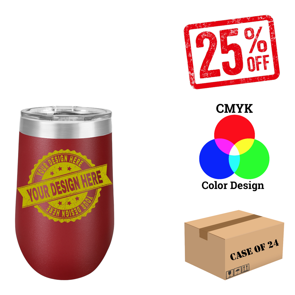 Polar Camel 16 oz. Vacuum Insulated Stemless Wine Tumbler with Lid Case of 24