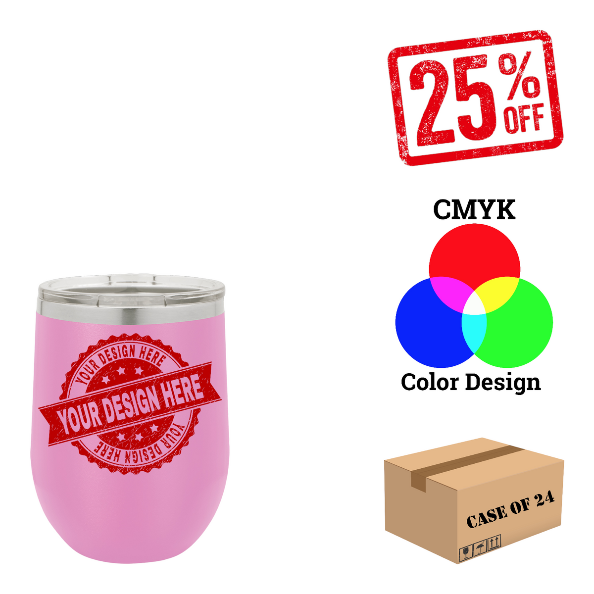 Polar Camel 12 oz. Vacuum Insulated Stemless Wine Tumbler with Lid Case of 24