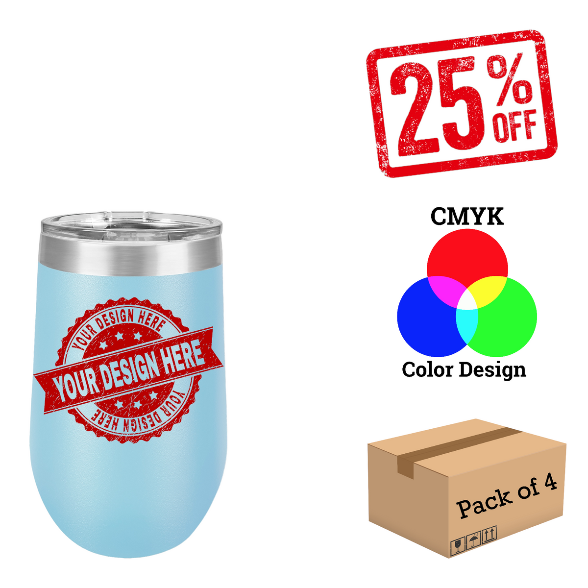 4 Pack Polar Camel 16 oz. Vacuum Insulated Stemless Wine Tumbler with Lid