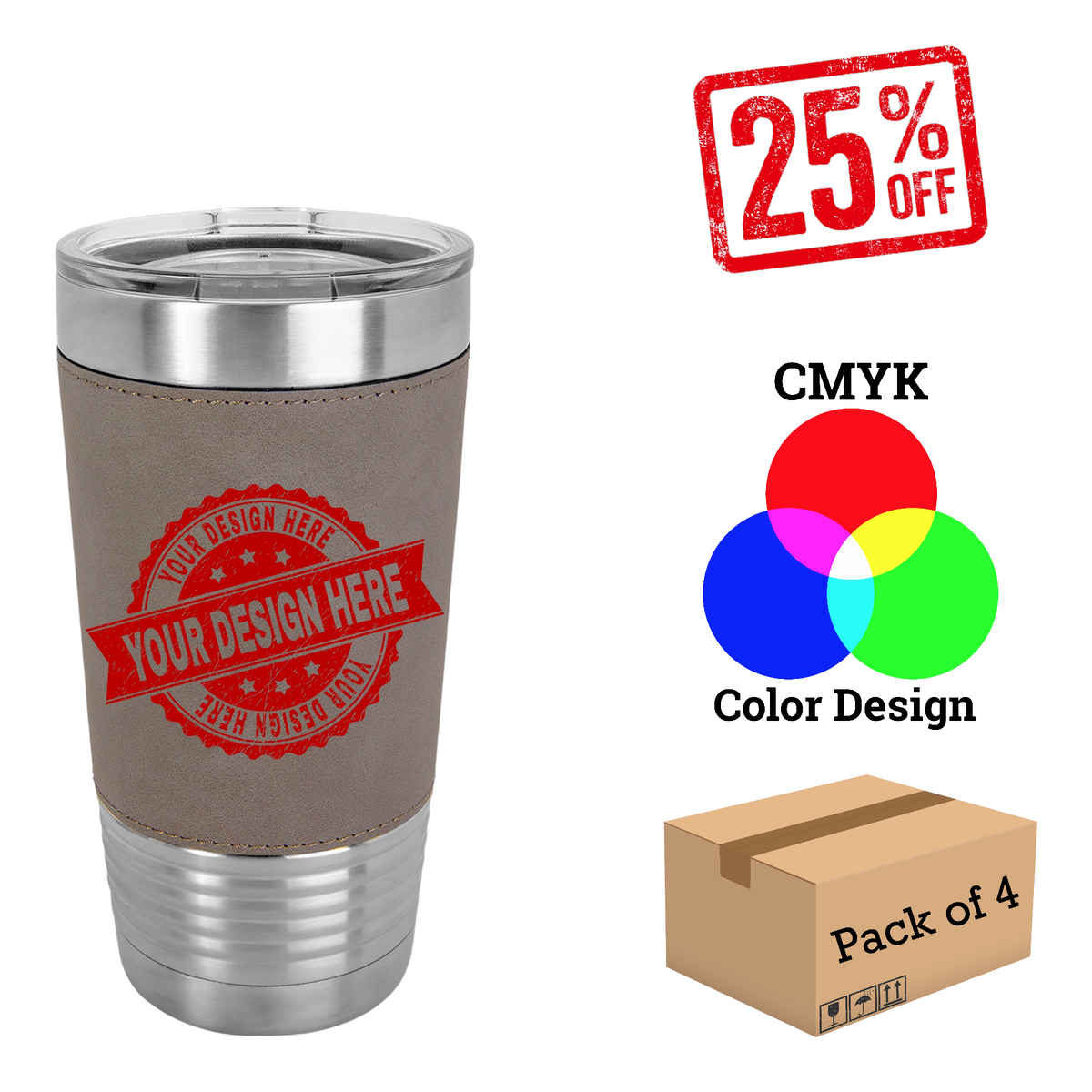 4 Pack Polar Camel 20 oz. Leatherette Tumbler