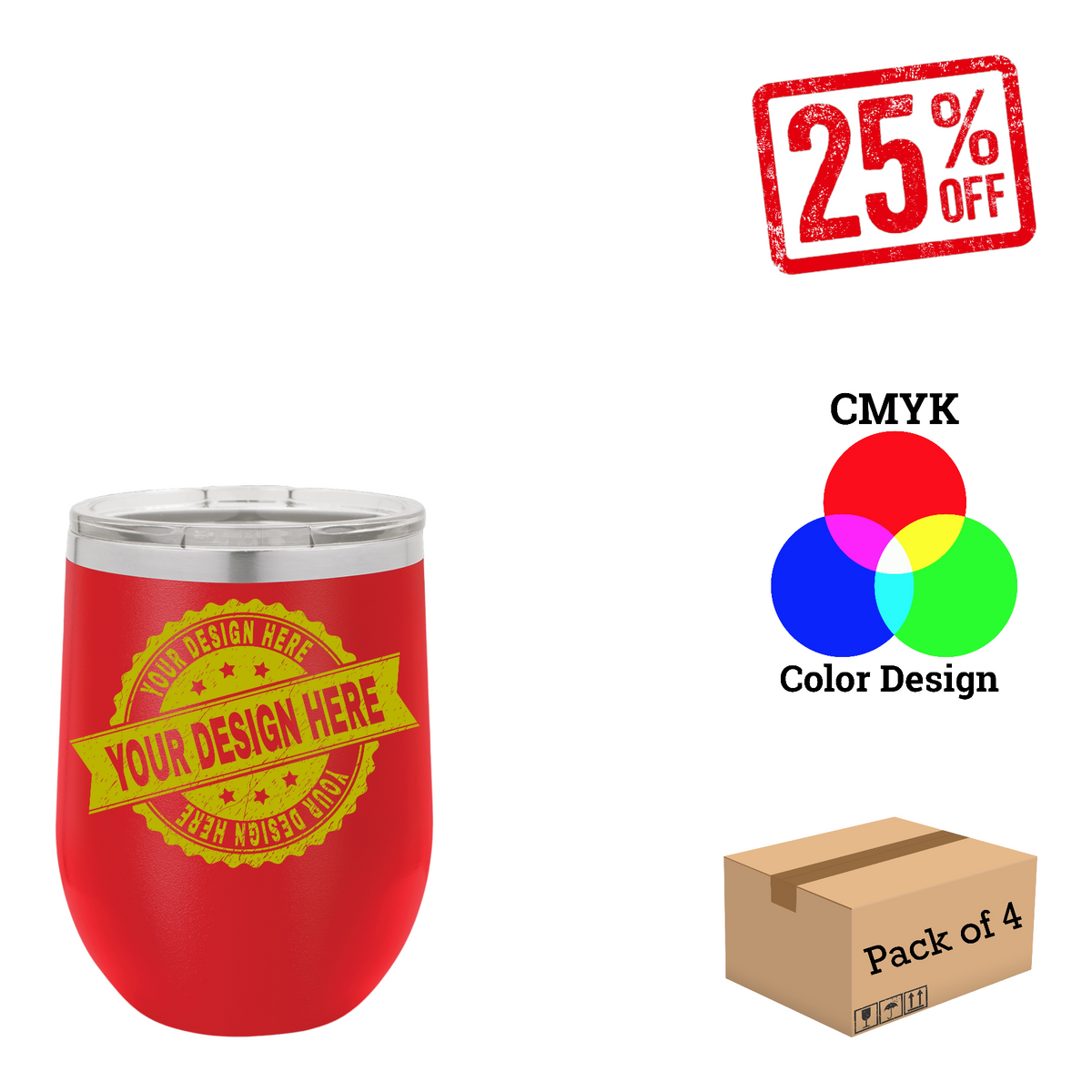 4 Pack Polar Camel 12 oz. Vacuum Insulated Stemless Wine Tumbler with Lid