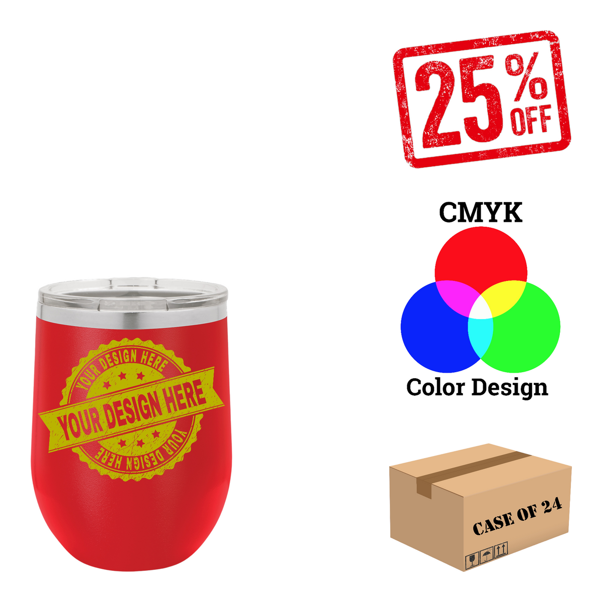 Polar Camel 12 oz. Vacuum Insulated Stemless Wine Tumbler with Lid Case of 24