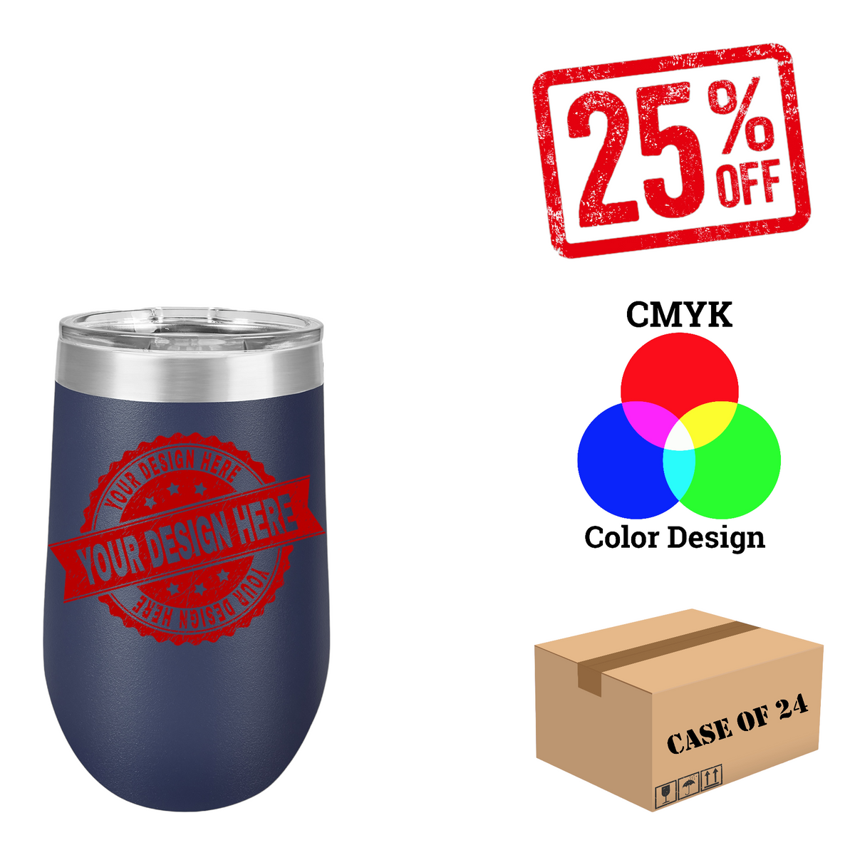 Polar Camel 16 oz. Vacuum Insulated Stemless Wine Tumbler with Lid Case of 24