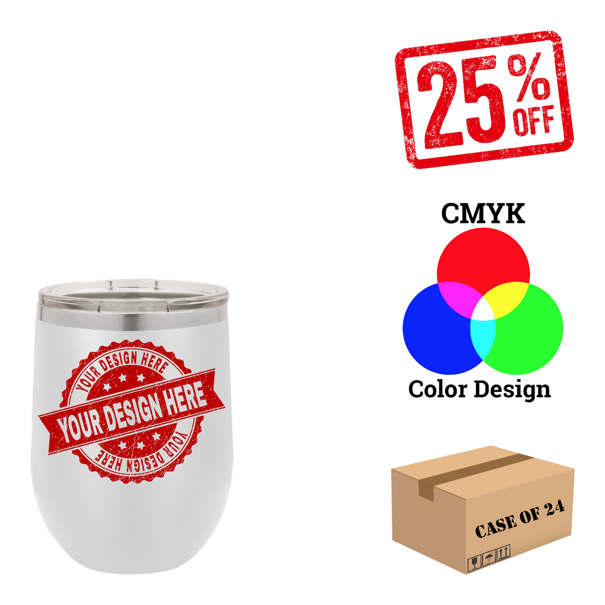 Polar Camel 12 oz. Vacuum Insulated Stemless Wine Tumbler with Lid Case of 24