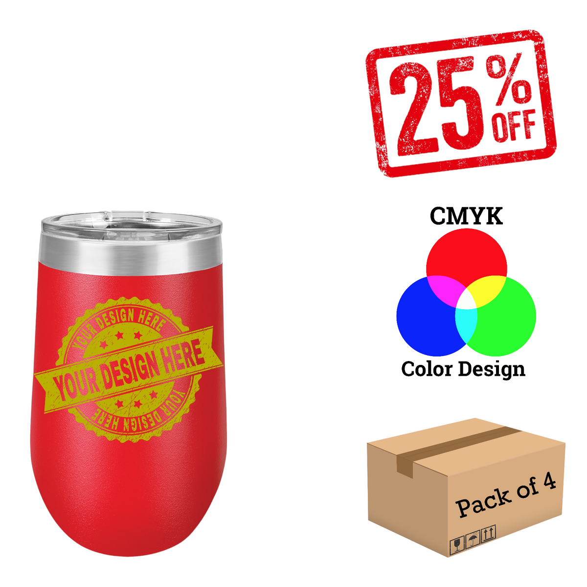 4 Pack Polar Camel 16 oz. Vacuum Insulated Stemless Wine Tumbler with Lid