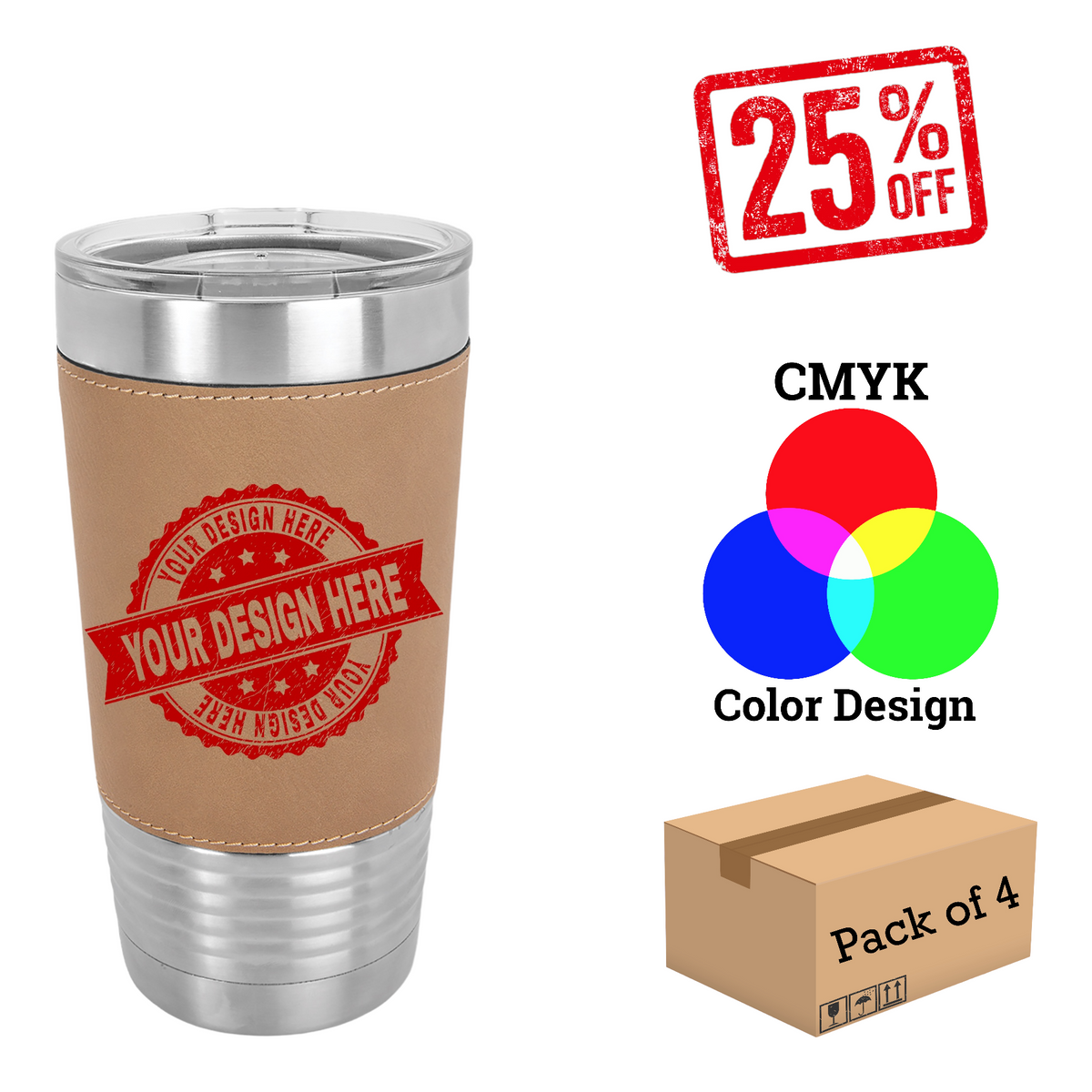 4 Pack Polar Camel 20 oz. Leatherette Tumbler