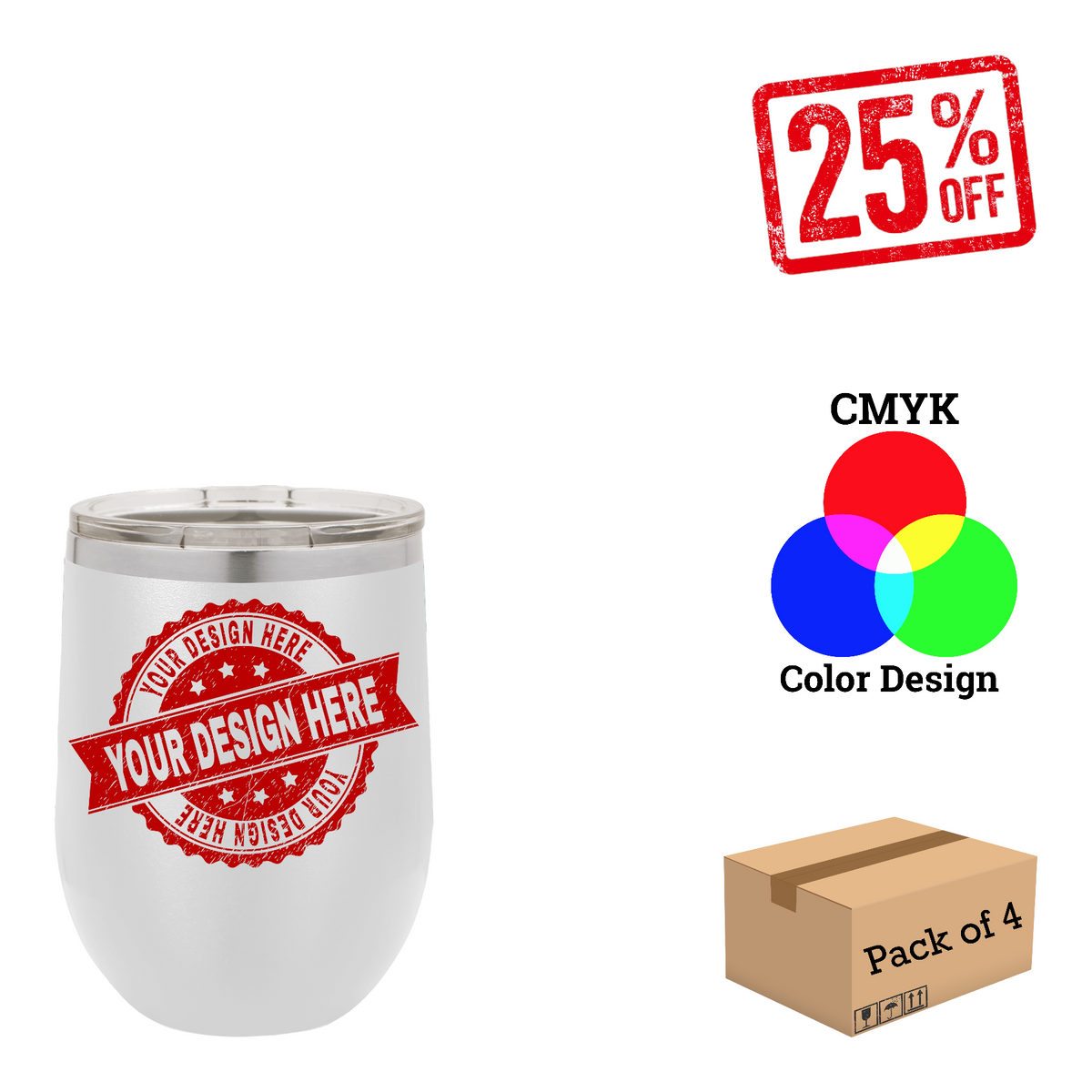 4 Pack Polar Camel 12 oz. Vacuum Insulated Stemless Wine Tumbler with Lid