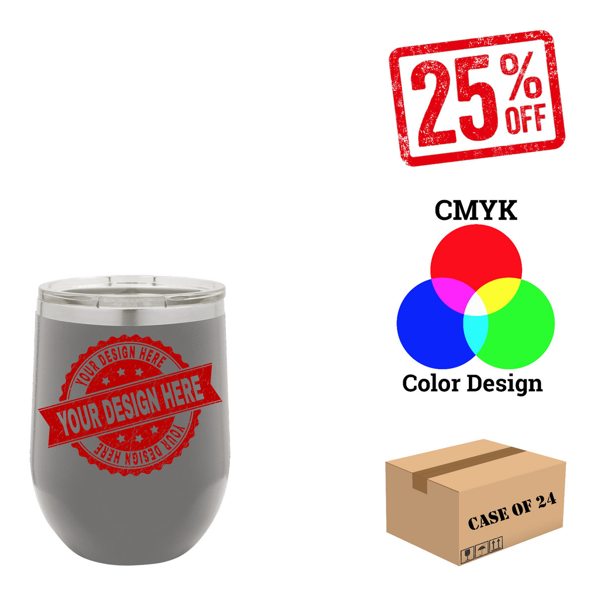 Polar Camel 12 oz. Vacuum Insulated Stemless Wine Tumbler with Lid Case of 24