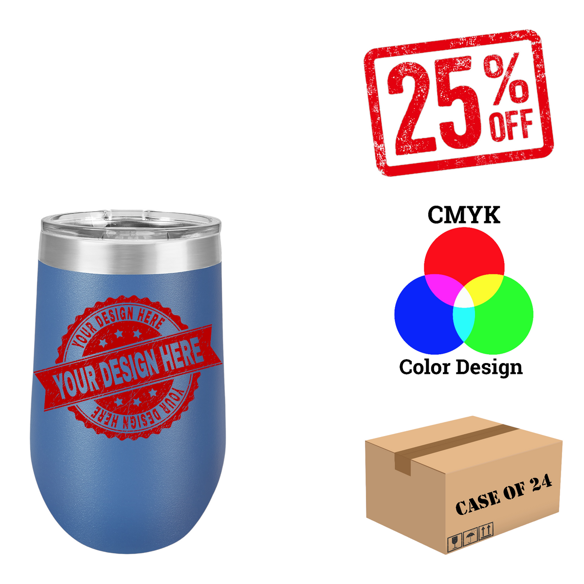 Polar Camel 16 oz. Vacuum Insulated Stemless Wine Tumbler with Lid Case of 24