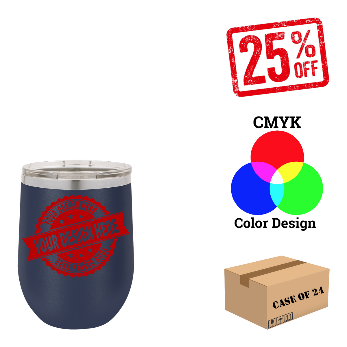 Polar Camel 12 oz. Vacuum Insulated Stemless Wine Tumbler with Lid Case of 24