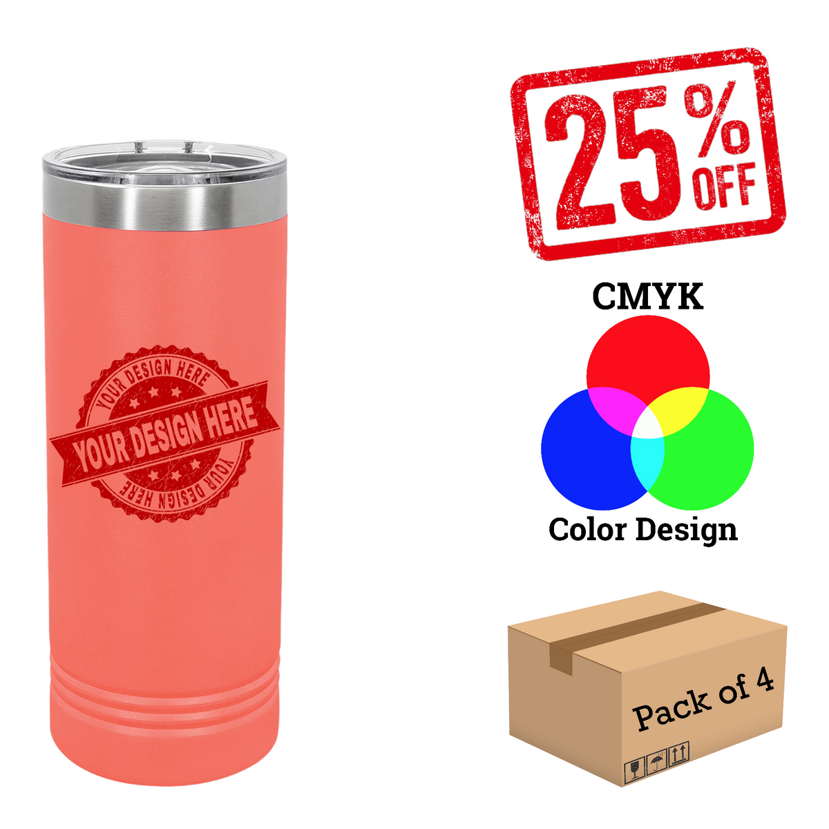 4 Pack Polar Camel 22 oz. Skinny Tumbler