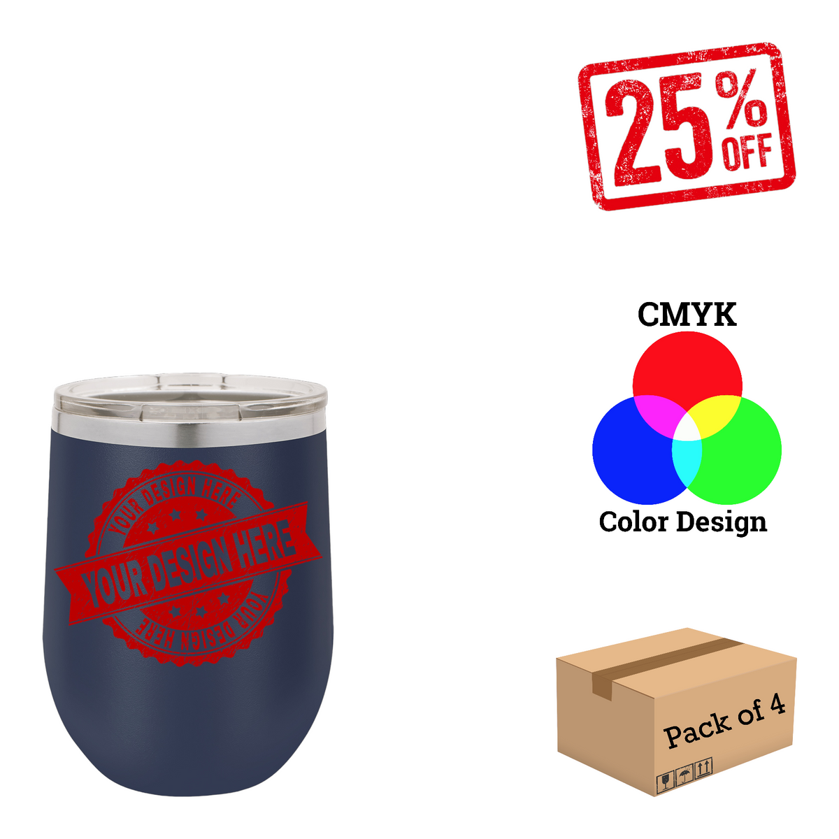 4 Pack Polar Camel 12 oz. Vacuum Insulated Stemless Wine Tumbler with Lid