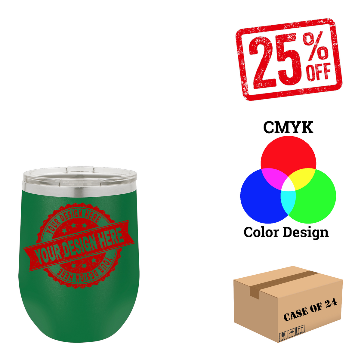 Polar Camel 12 oz. Vacuum Insulated Stemless Wine Tumbler with Lid Case of 24