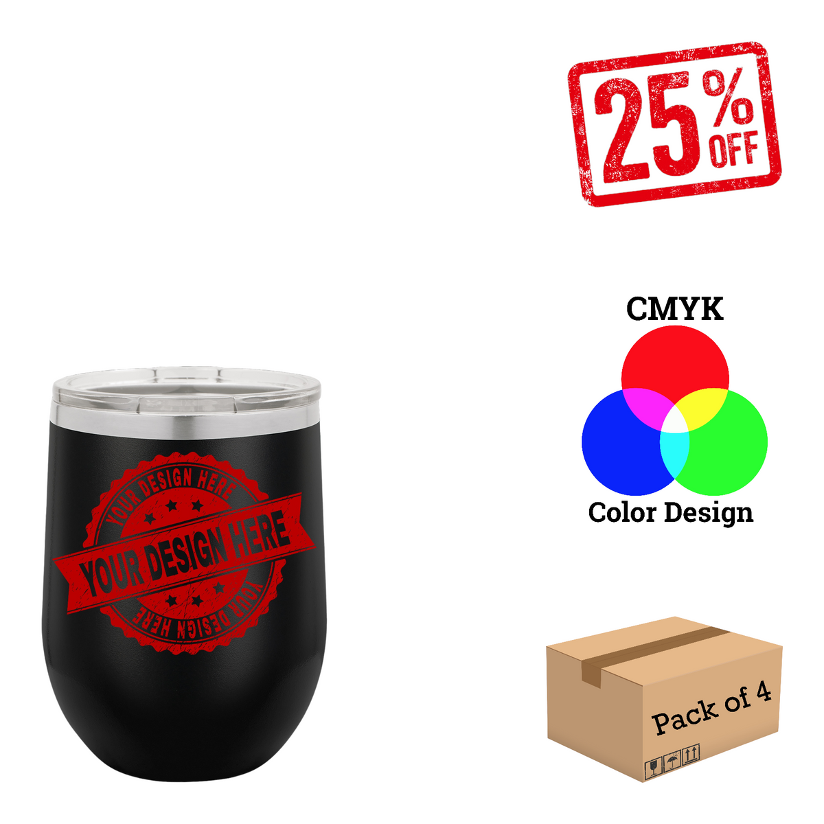 4 Pack Polar Camel 12 oz. Vacuum Insulated Stemless Wine Tumbler with Lid