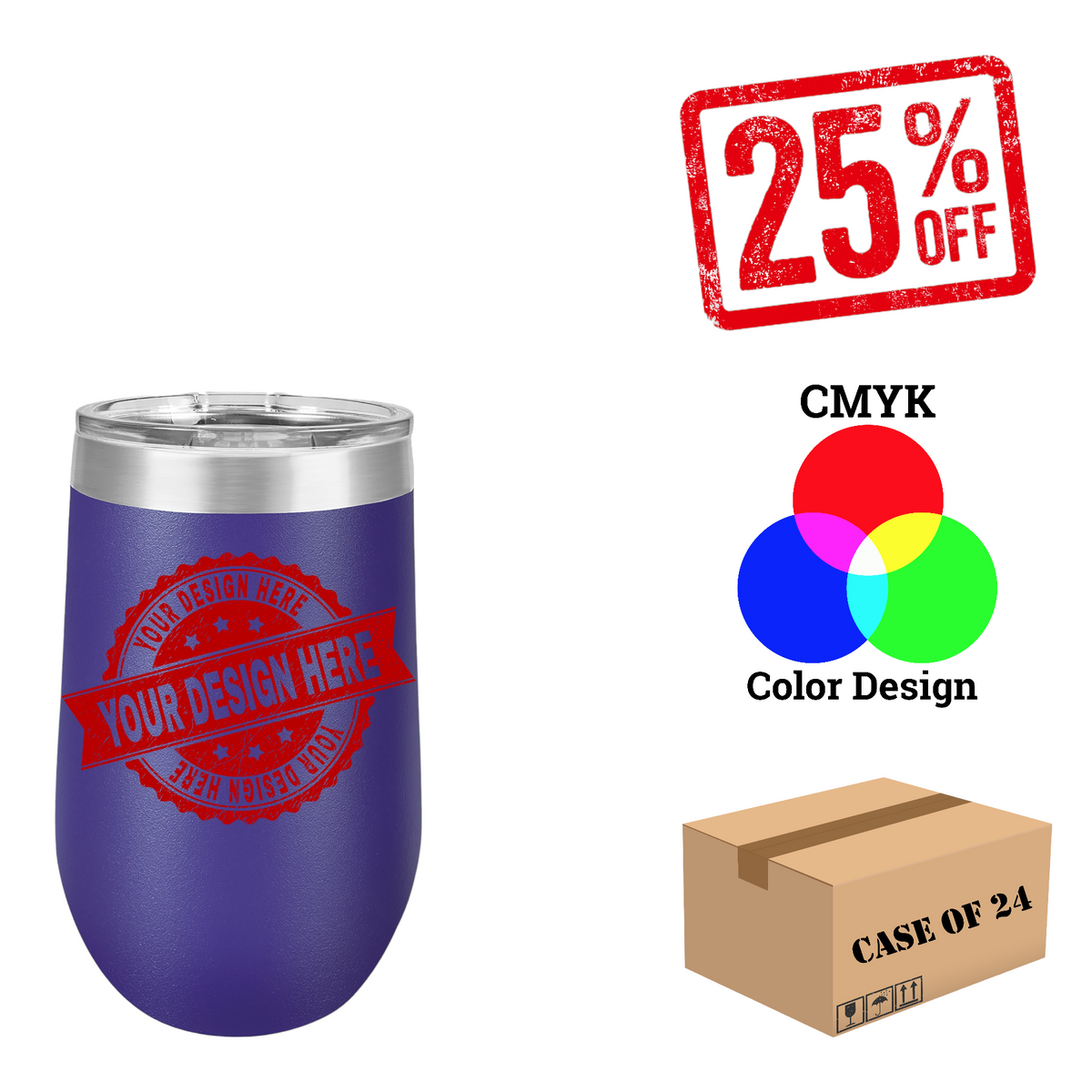 Polar Camel 16 oz. Vacuum Insulated Stemless Wine Tumbler with Lid Case of 24