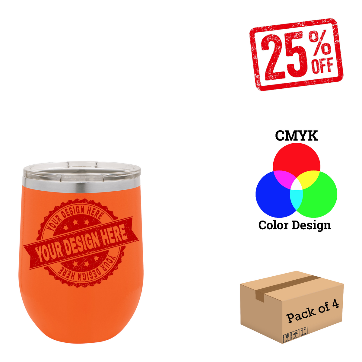 4 Pack Polar Camel 12 oz. Vacuum Insulated Stemless Wine Tumbler with Lid