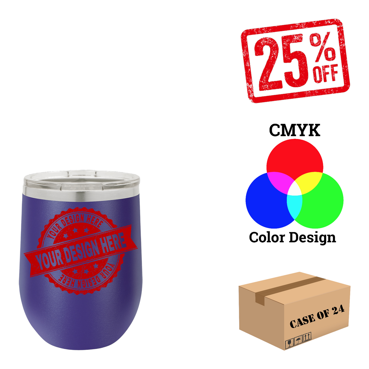 Polar Camel 12 oz. Vacuum Insulated Stemless Wine Tumbler with Lid Case of 24