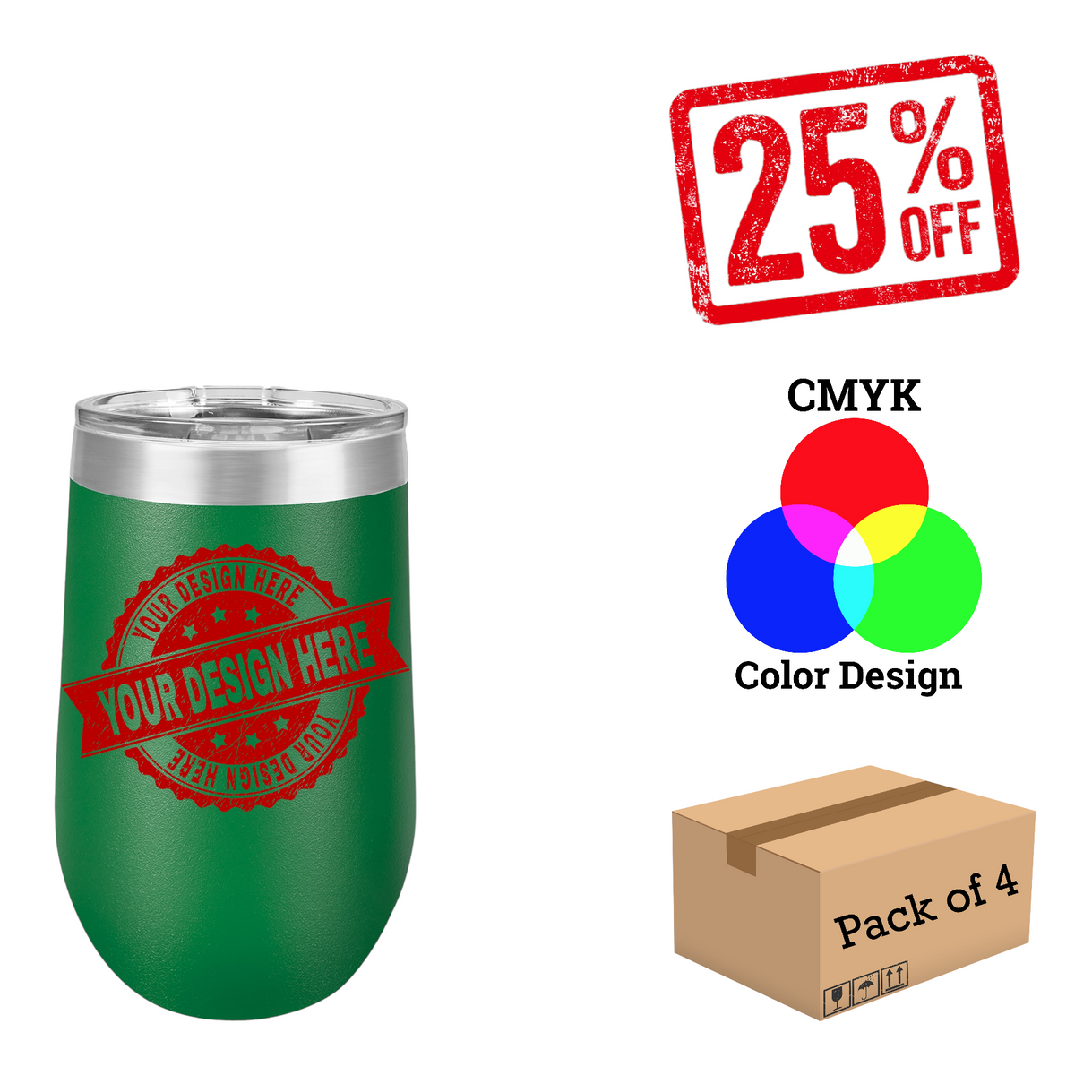 4 Pack Polar Camel 16 oz. Vacuum Insulated Stemless Wine Tumbler with Lid