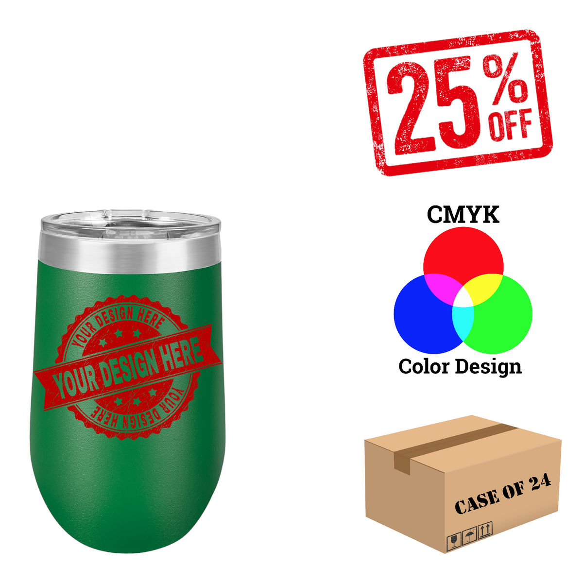 Polar Camel 16 oz. Vacuum Insulated Stemless Wine Tumbler with Lid Case of 24