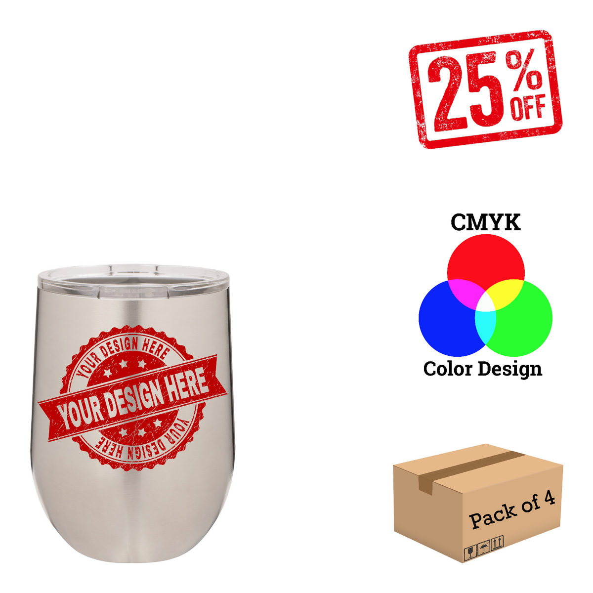 4 Pack Polar Camel 12 oz. Vacuum Insulated Stemless Wine Tumbler with Lid