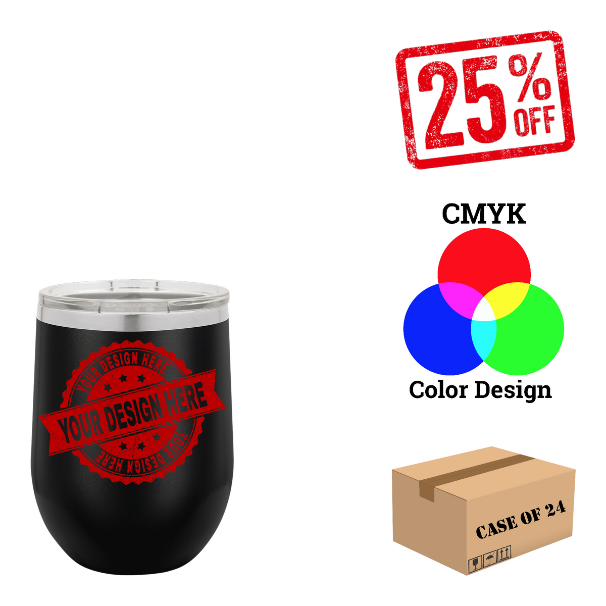 Polar Camel 12 oz. Vacuum Insulated Stemless Wine Tumbler with Lid Case of 24