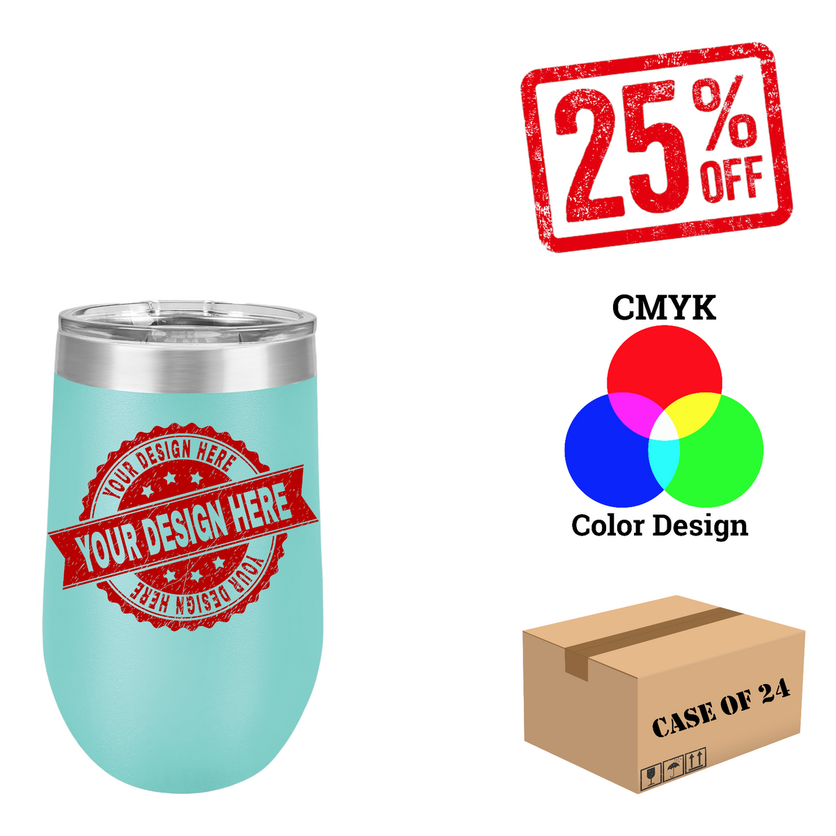 Polar Camel 16 oz. Vacuum Insulated Stemless Wine Tumbler with Lid Case of 24